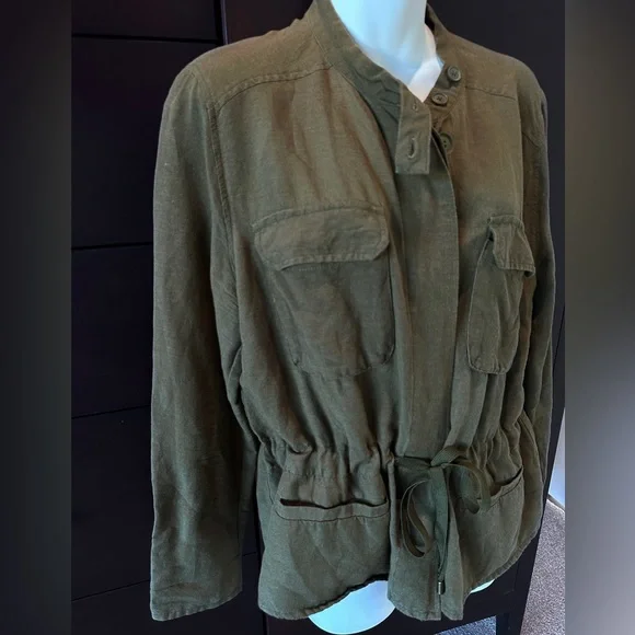 Like New Who What Wear Women's Olive Green Linen Blend Utility Jacket, L - Picture 5 of 9